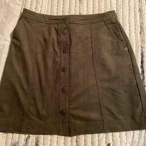 Suede olive green button down skirt